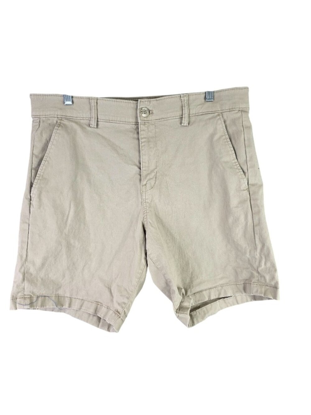 Mens Chaps Khaki Beige Flat Front Chino Shorts Cotton Stretch 9" Inseam Size 34